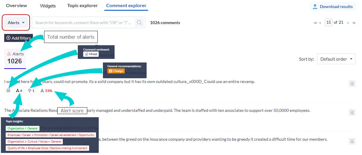 Comments explorer - alerts