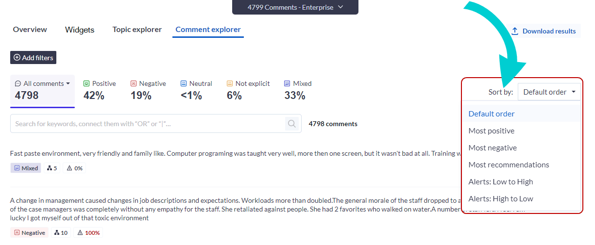 Comment explorer -sort order