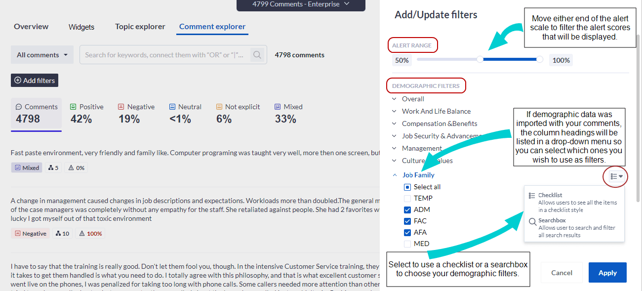 Comment explorer - add filters