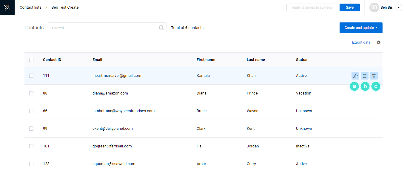 Updated contact list