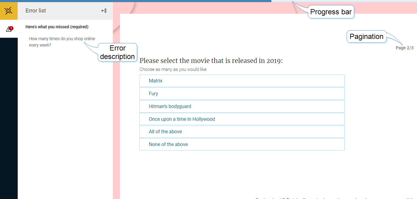 Progress bar and pagination in a survey
