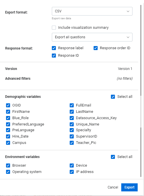 Export responses