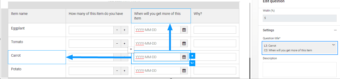 Bind a question to a title in a grid