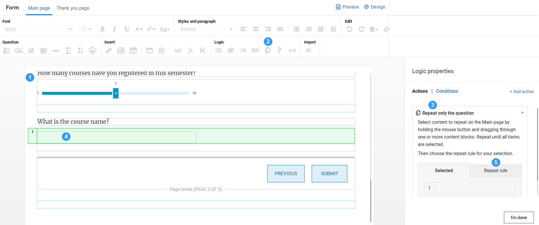 Repeat rule setup