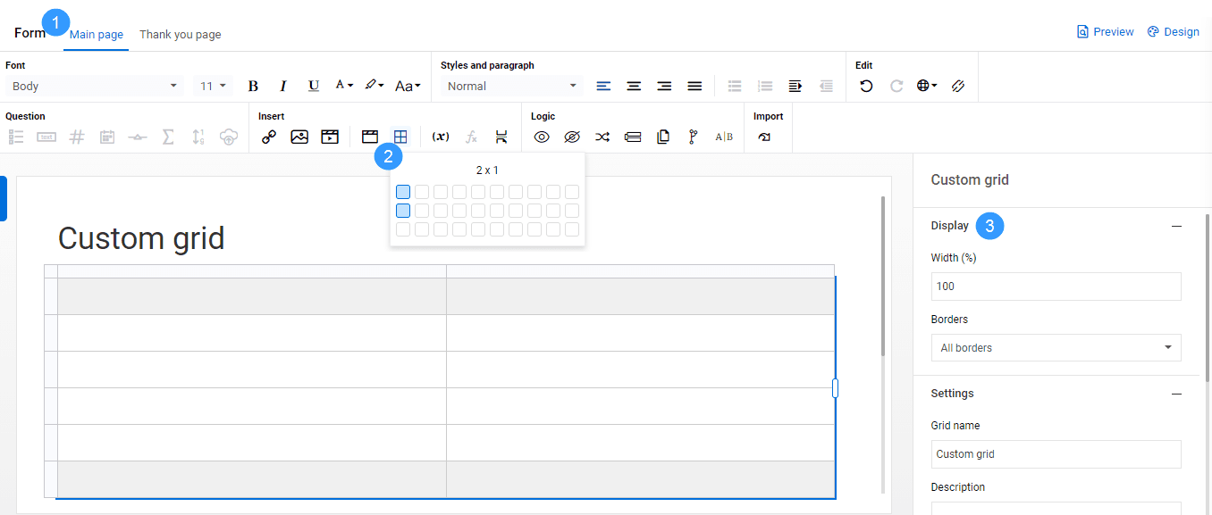 Repeatable grid