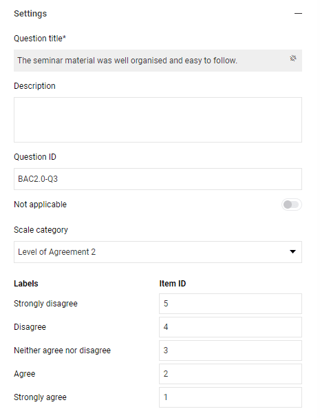 Scale question settings