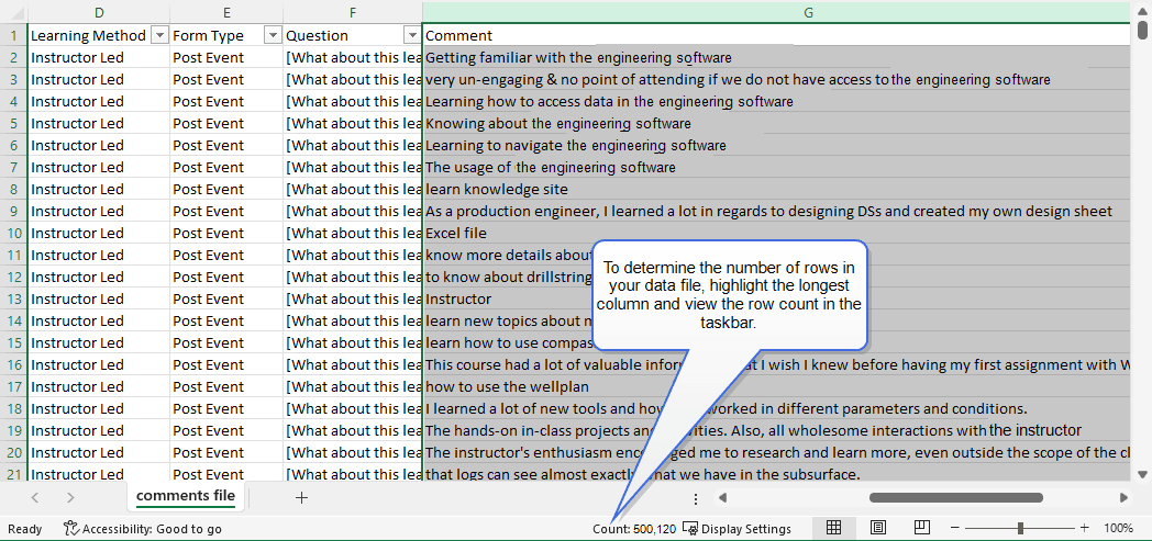 Attempting to upload more than 499,000 rows of data
