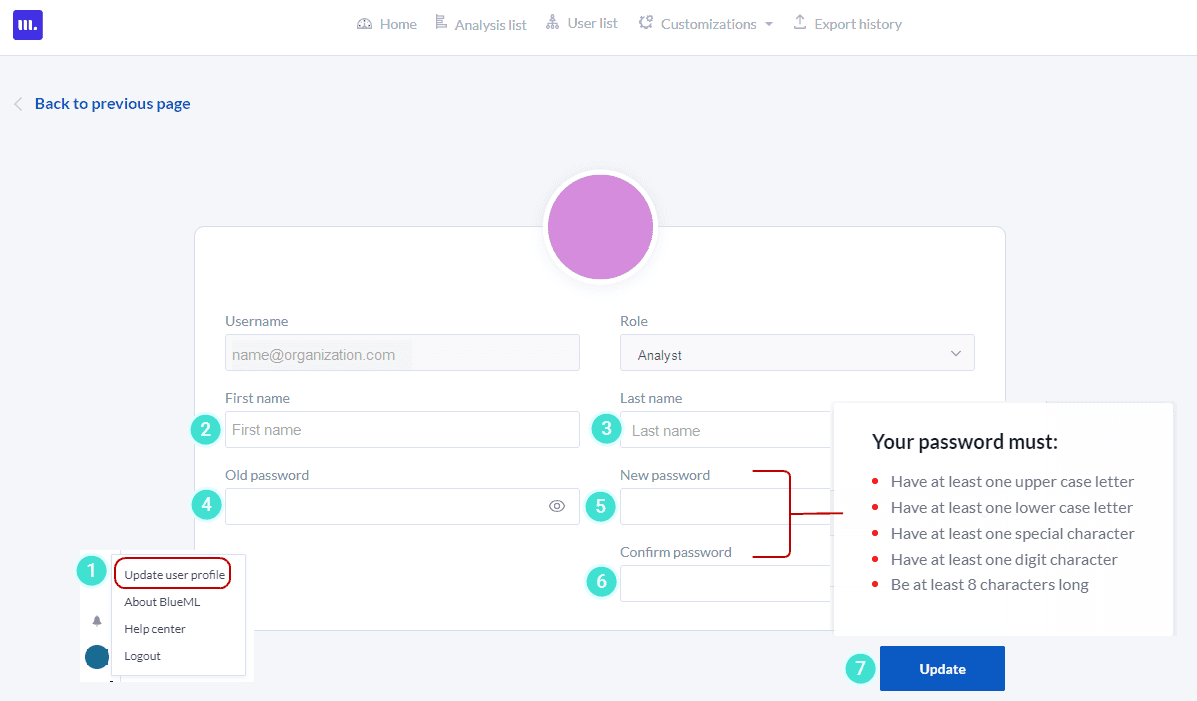 Update user profile